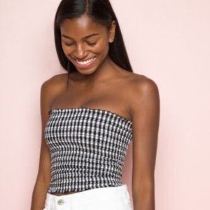 John Galt/Brandy Melville Black and White Gingham Checkered Smocked Tube Top